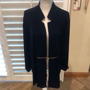 Chico’s Travelers long jacket. Very professional. Wrinkle free.  zipper detail